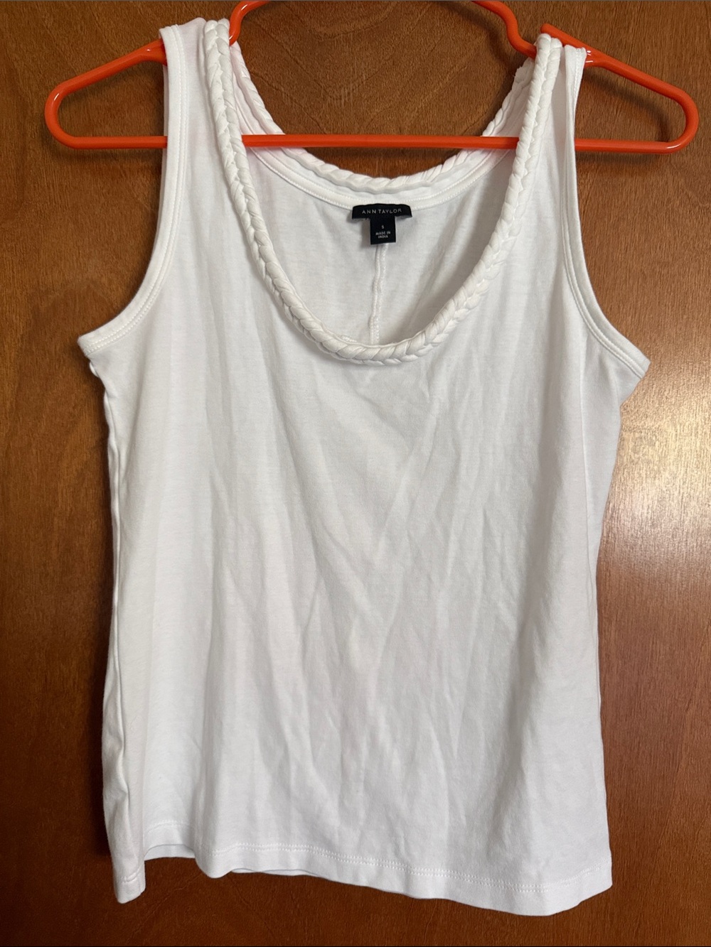 Ann Taylor White Braided Scoop-Neck Tank